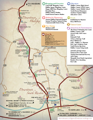 luxury townhomes in Southern Virginia community map of South Boston and Halifax